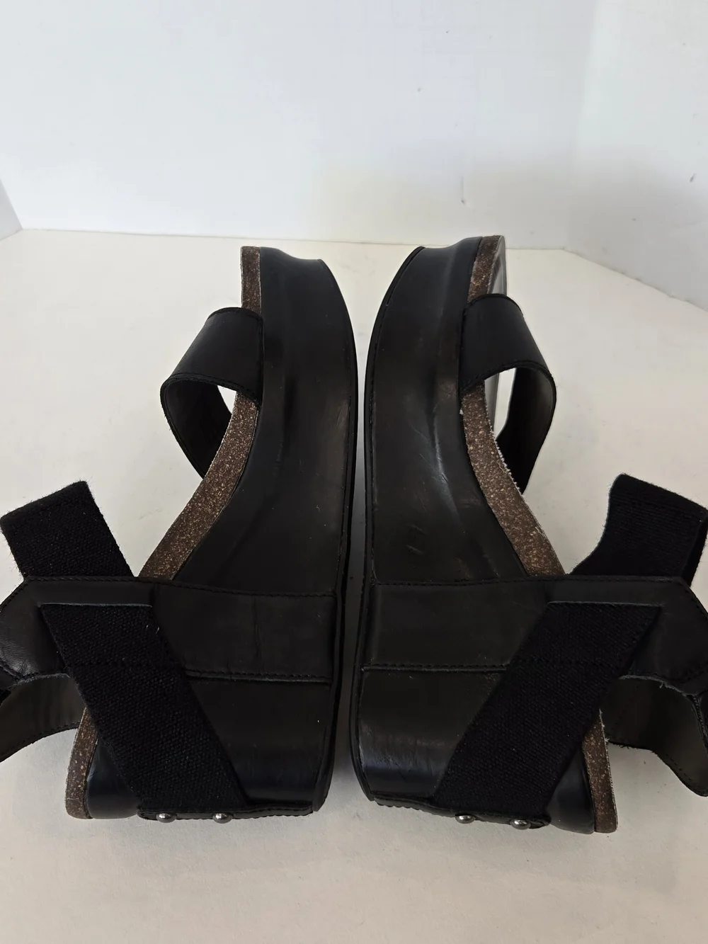 OTBT Black Platform Wedge Sandals with Elastic Ankle Strap